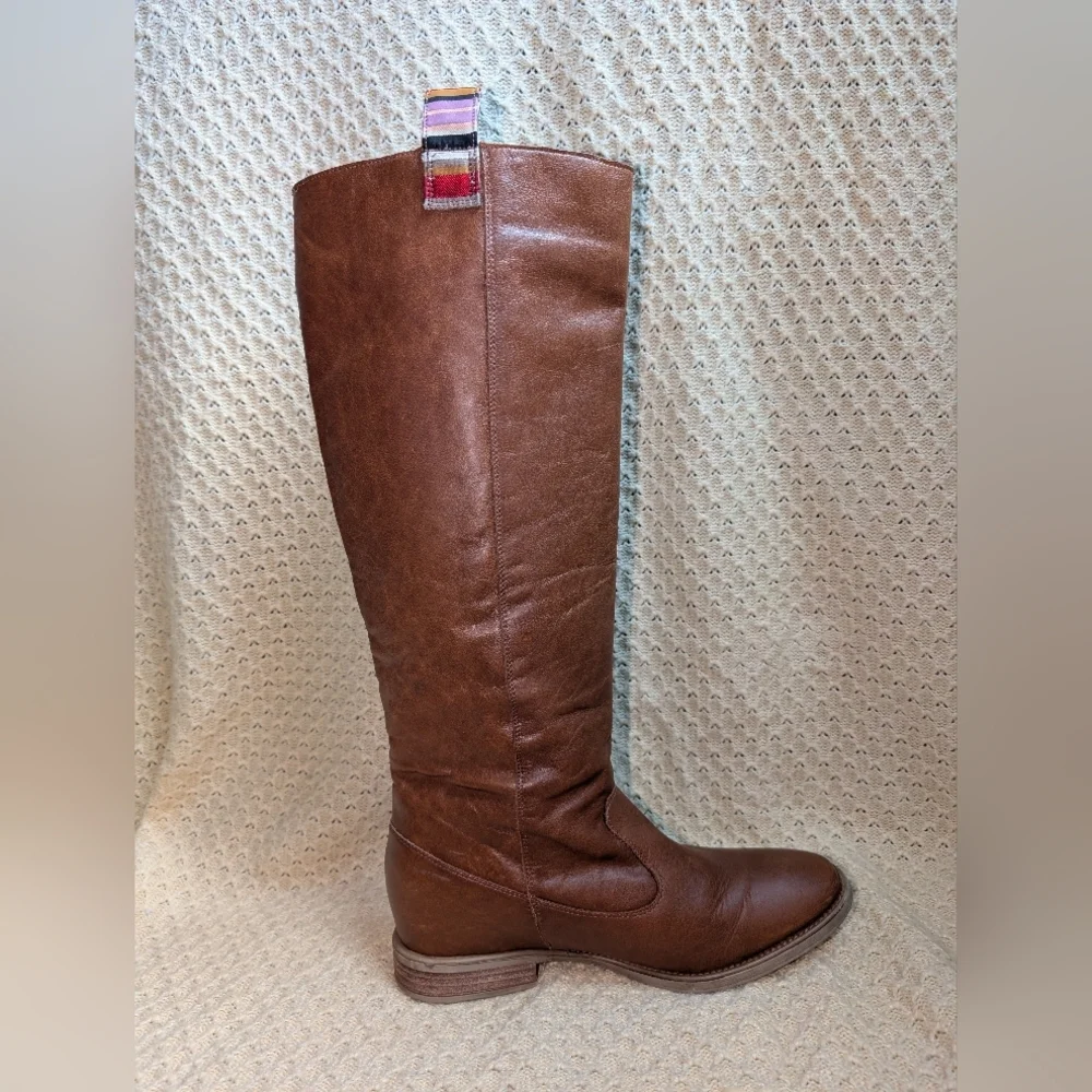 Anthropologie Cognac Leather Tall Pull On Riding Boots Womens Size 9